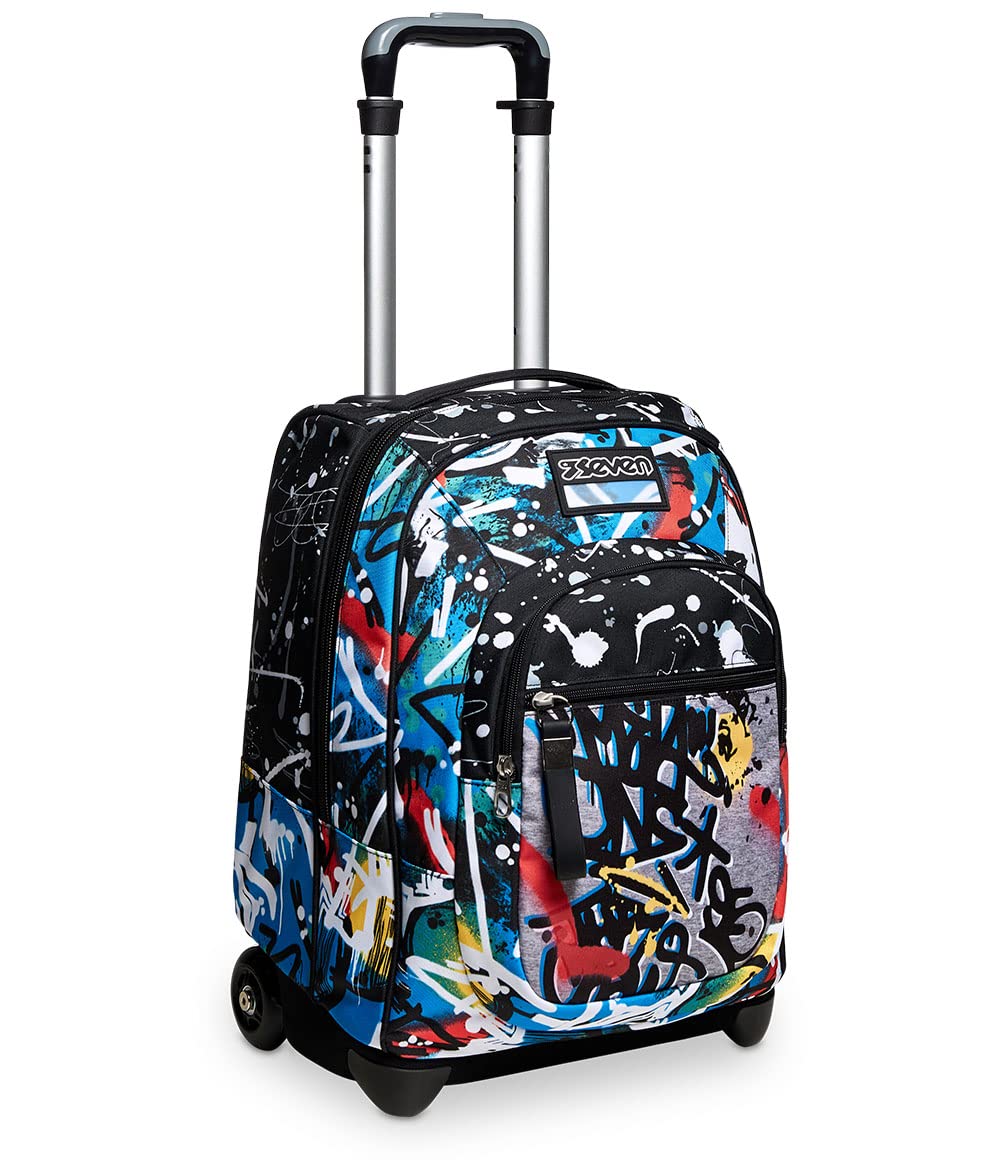 Seven Trolley Mochila, NAVYBUSH, Bolsa con Ruedas Para Libros, 2 en 1, Mochila+Trolley, para adolescentes, niñas y niños, Para la escuela, el deporte, el tiempo libre, funda para portátil