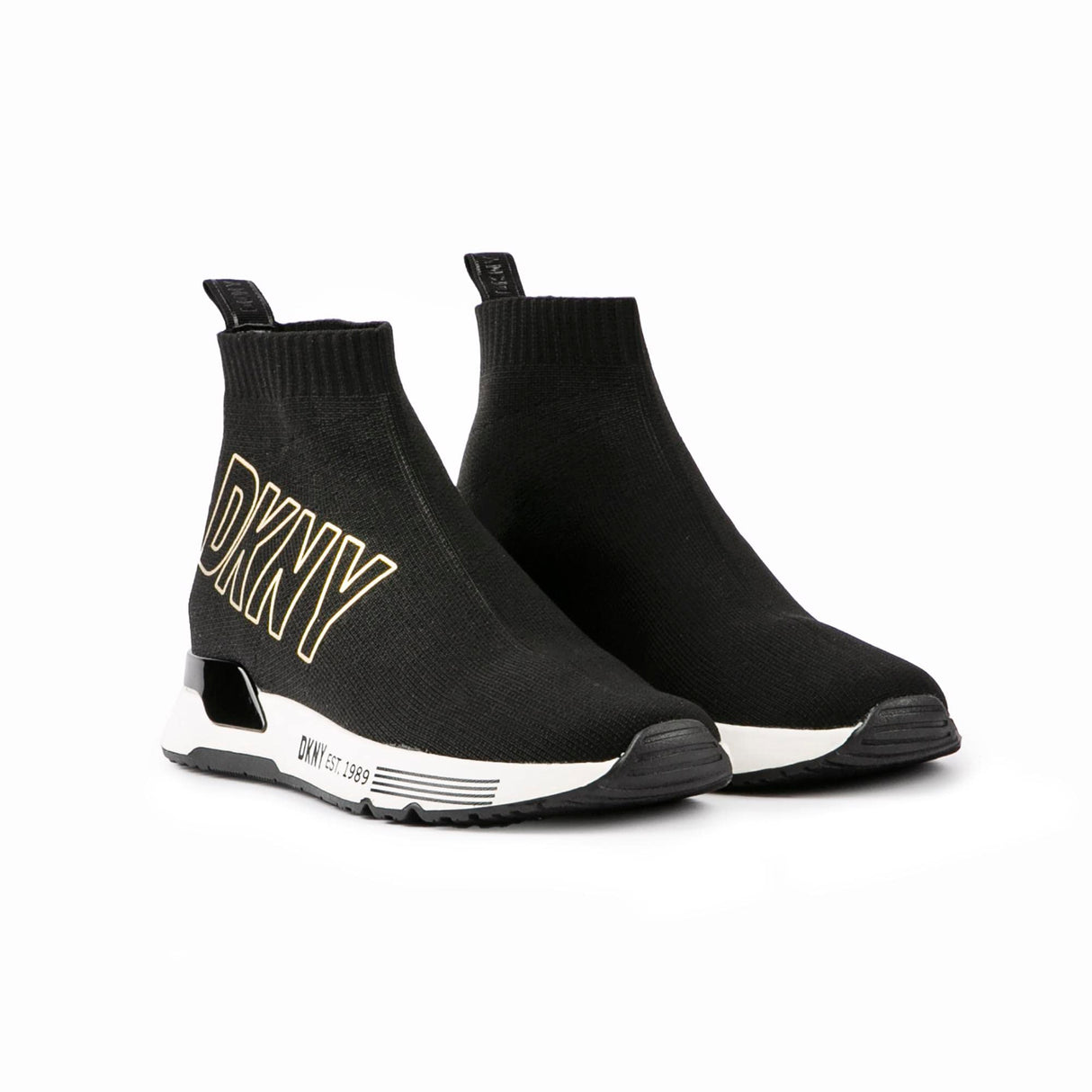 DKNY Nona Sock Slip on Sneaker, Zapatillas Mujer, Oro Negro, 36 EU