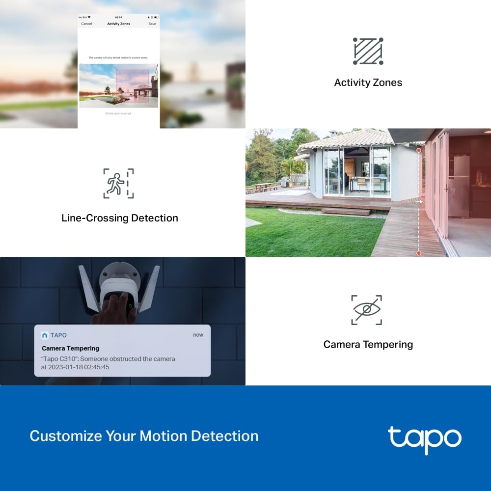 Tapo C310P2 - Camara Vigilancia WiFi Exterior Interior,Resolución 3MP, IP66 con Visión Nocturna, Detección de Movimiento y Alarma Instantánea, Control con App iOS, Android, Compatible con Alexa