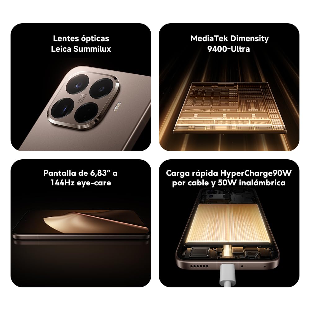 Xiaomi 15T Pro - Smartphone de 12+1024GB, Lente óptica Leica Summilux, MediaTek Dimensity 9400+, Pantalla Eye Care de 6,83" 144 Hz, HyperCharge de 90W, Cargador no Incluido, Negro (Versión ES)