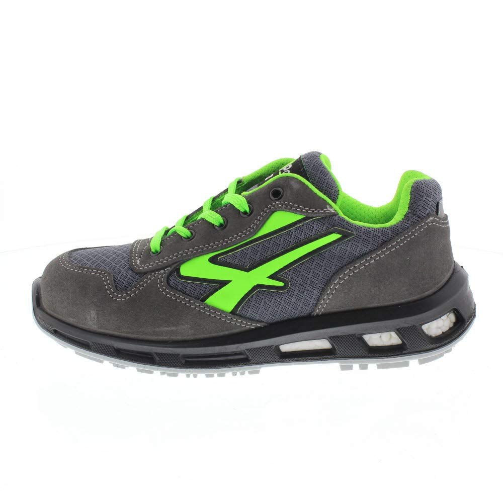 U-Power Red Lion Point, zapatos de seguridad unisex, ligeros, flexibles, de cuero antipinchazos, con inserto Infinergy, con puntera de aluminio - Grey & Green-43