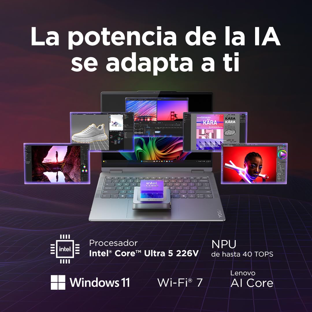 Lenovo Yoga 7 2-in-1 Gen 10 – Ordenador Portátil IA Convertible Táctil 14" OLED (Intel Core Ultra 5 226V, 16 GB RAM, 512 TB SSD, Wi-Fi 7, Win 11 Home, Copilot+ PC) Teclado QWERTY Español - Gris