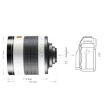 Walimex 16437 - Teleobjetivo para micro cuatro tercios (distancia focal fija 800 mm, apertura f/8, diámetro: 23 mm), negro y blanco