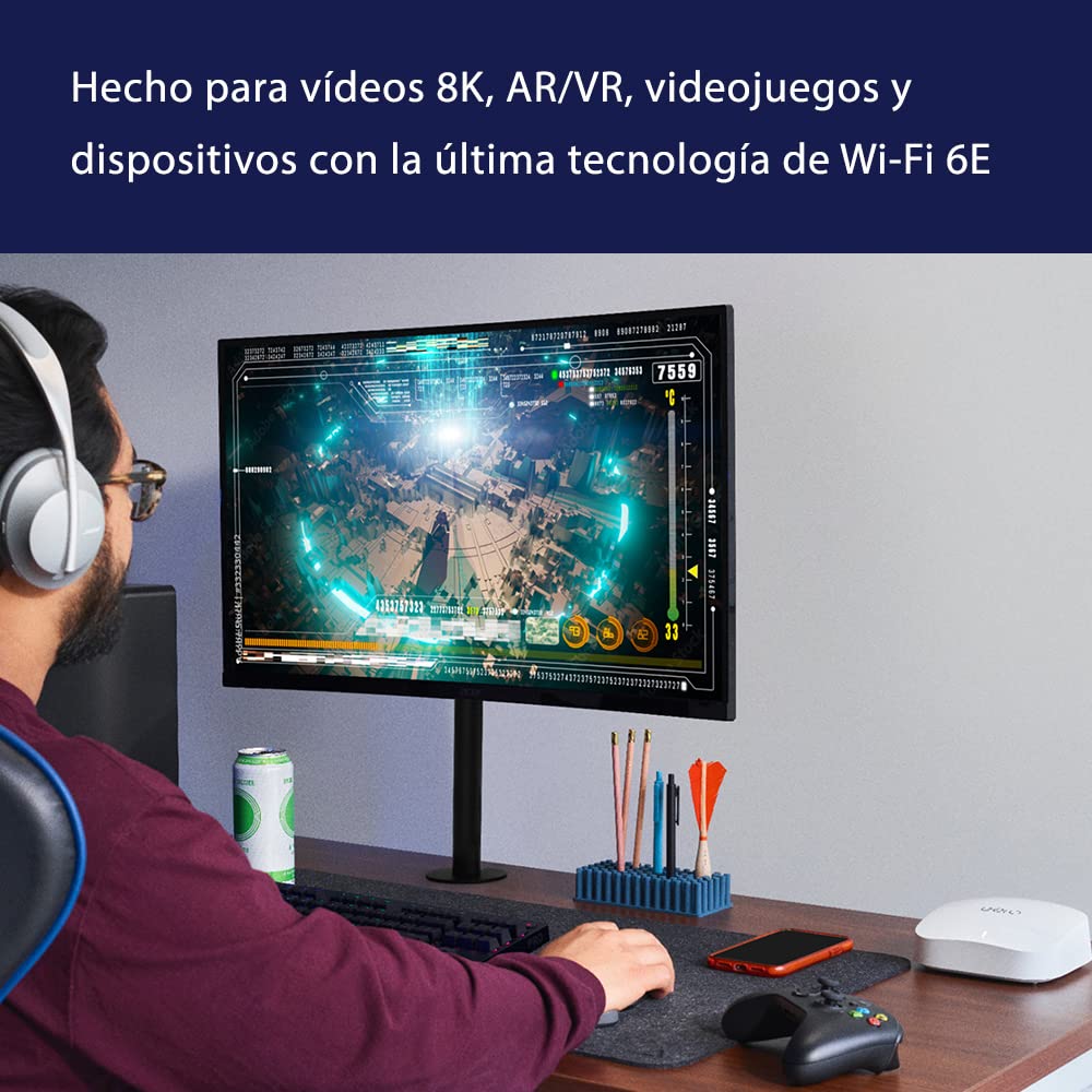 Router wifi de malla eero Pro 6E de Amazon | Con Ethernet de 2,5 Gb/s, 190 m2 de cobertura y capacidad para más de 100 dispositivos, para streaming, trabajo y videojuegos | 1 unidad, modelo de 2022