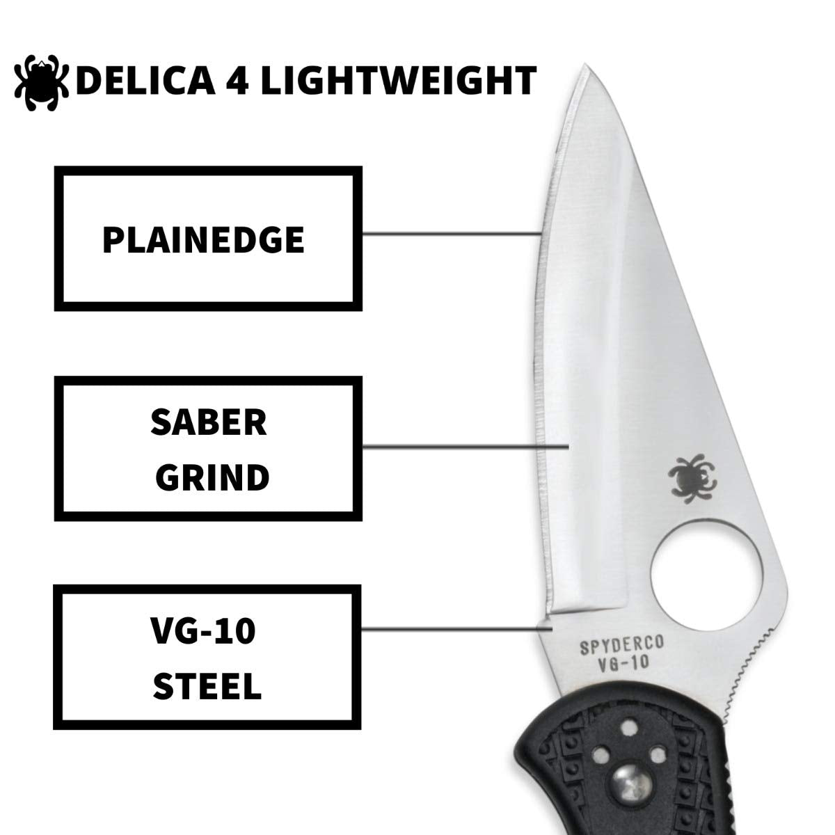 Spyderco C11PBK Navaja, Einhandmesser DELICA 4-C11PBK, Mango Negro, Hoja de Acero Inoxidable, PlainEdge