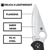 Spyderco C11PBK Navaja, Einhandmesser DELICA 4-C11PBK, Mango Negro, Hoja de Acero Inoxidable, PlainEdge
