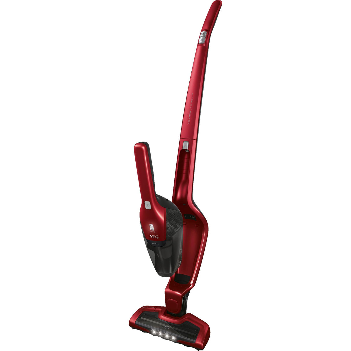 AEG CX7-2-45AN Aspiradora Sin Cable, Autonomía de 45 min, 18 V, 2 Velocidades, Cepillo 180º con LED, Aspiradora de Mano Especial Mascotas, Depósito de 0,5 L, Rojo