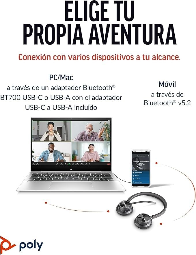 Auriculares inalámbricos Poly Voyager 4320 UC - Audífonos estéreo con micrófono de brazo con cancelación de ruido - Conexión Bluetooth a PC/teléfono móvil - Funciona: Teams (certificado), Zoom y más