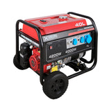 XGREENS Generador de corriente (gasolina) X50 (máx. 4.200W, depósito 40 l, AVR, Powered by Honda, ruedas, alerta aceite, monofásico, 3 tomas 230V, protección térmica y panel digital)