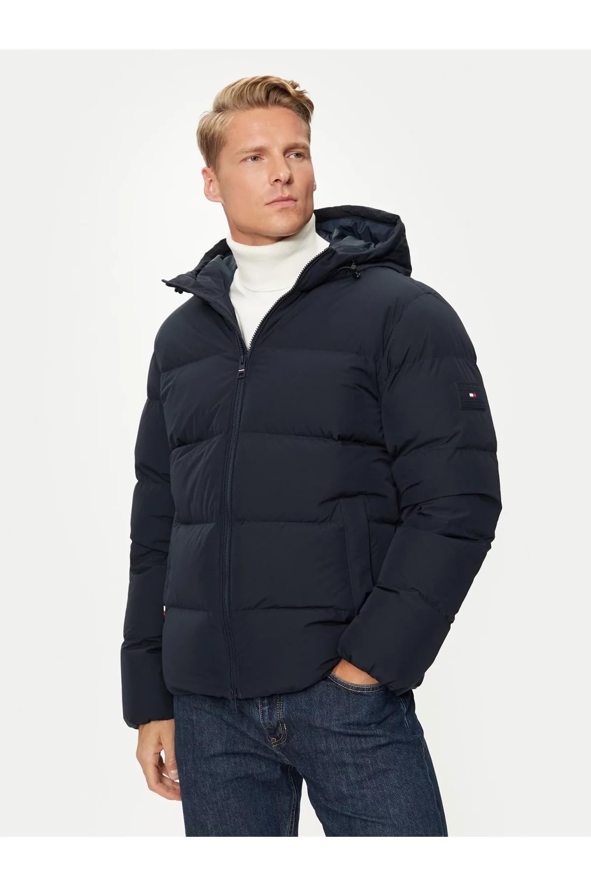 Tommy Hilfiger Cazadora Acolchada Hombre Down Hooded Puffer Jacket con Capucha, Azul (Desert Sky), S