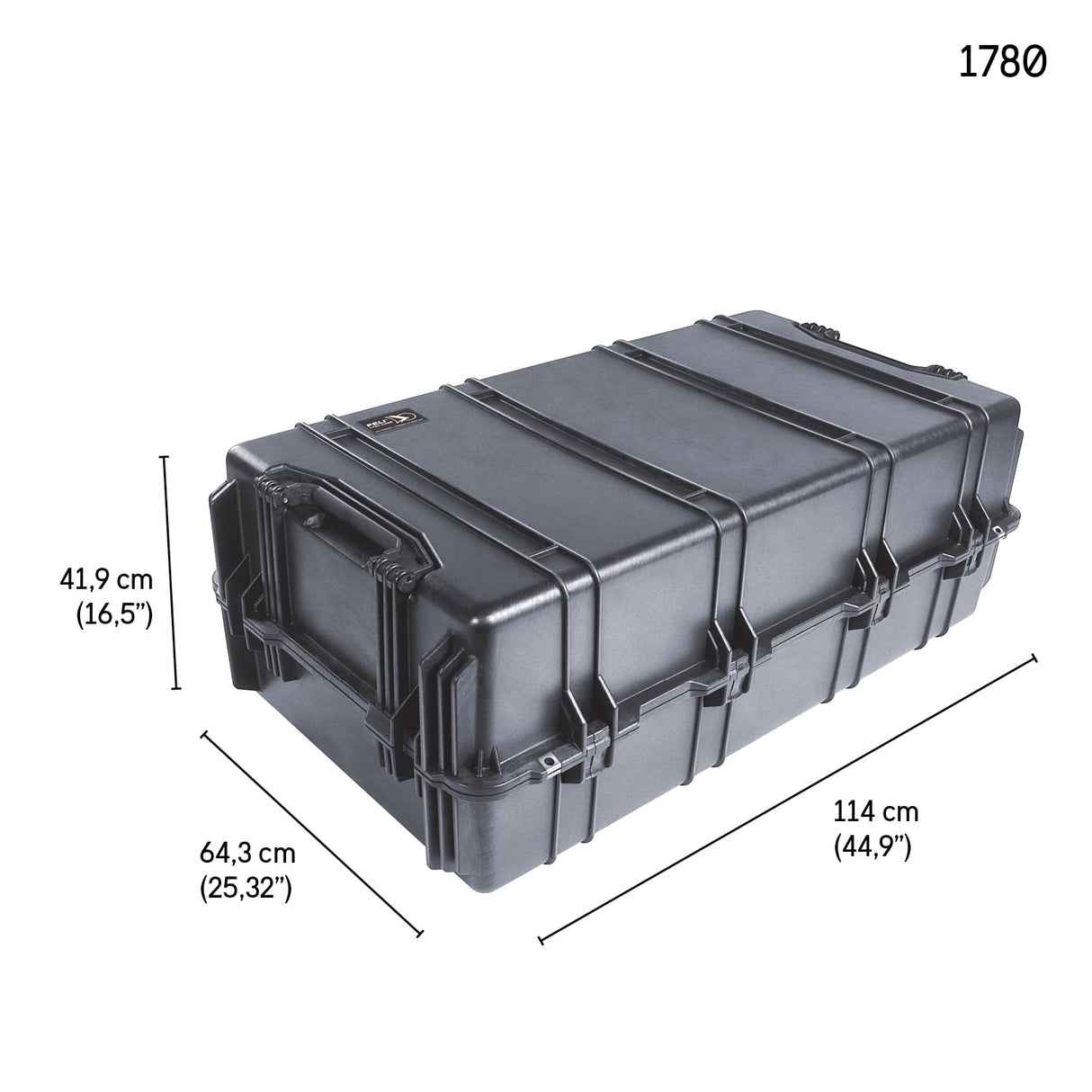 PELI 1780 contenedor de transporte profesional extremadamente resistente, IP67 estanco e impermeable al polvo, 216L de capacidad, fabricado en EE.UU., sin espuma, color negro