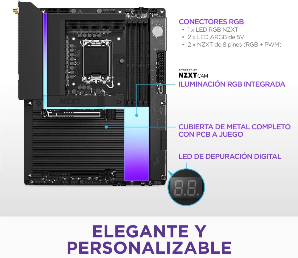 NZXT N9 Z890 Gaming Motherboard - Intel Z890 LGA 1851 ATX for Core Ultra (Series 2) - 20+1+1, DDR5, 5X M.2, PCIe 5.0, Wi-Fi 7, 5GbE, Thunderbolt 4 - RGB, Full Metal Housing - Black