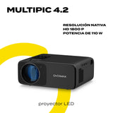 OVERMAX Multipic 4.2 Proyector Nativo Full HD 1080p, proyector de hasta 200", Home Cinema Compacto de 4500 lúmenes, WiFi, Bluetooth, Panel de Control táctil, relación de Aspecto: 16:9, 4:3