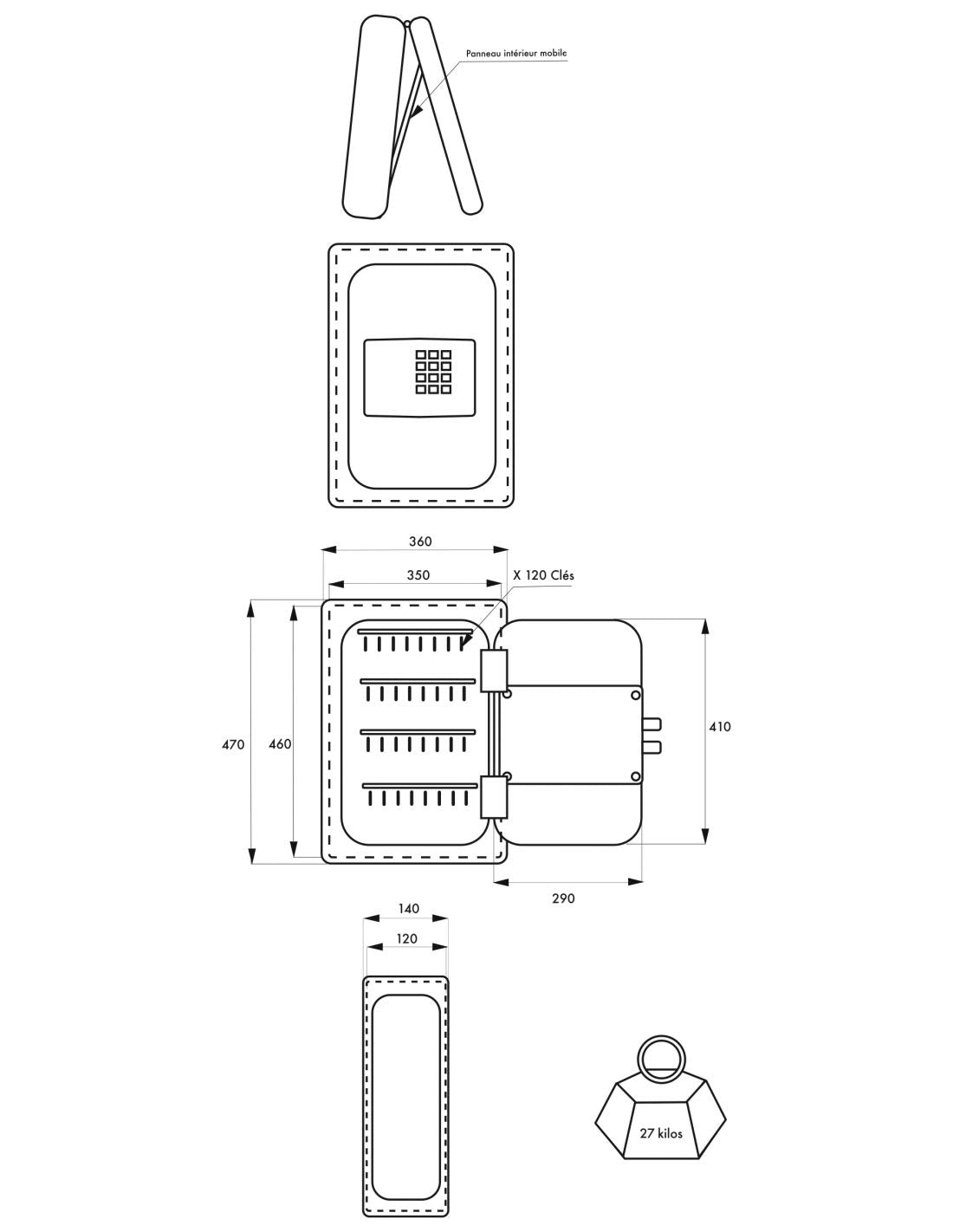 THIRARD 00013214 - Caja fuerte Boyard • 2 Duras - Tapa para maletero de acero embutido - Baúl fuerte equipado con cerradura electrónica con código - Acabado: Epoxy Ral: 9006