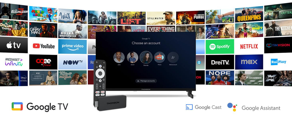 Thomson Streaming Stick 140, 4K UHD, Google TV, Google Voice Control,WiFi, Googlecast Built-in