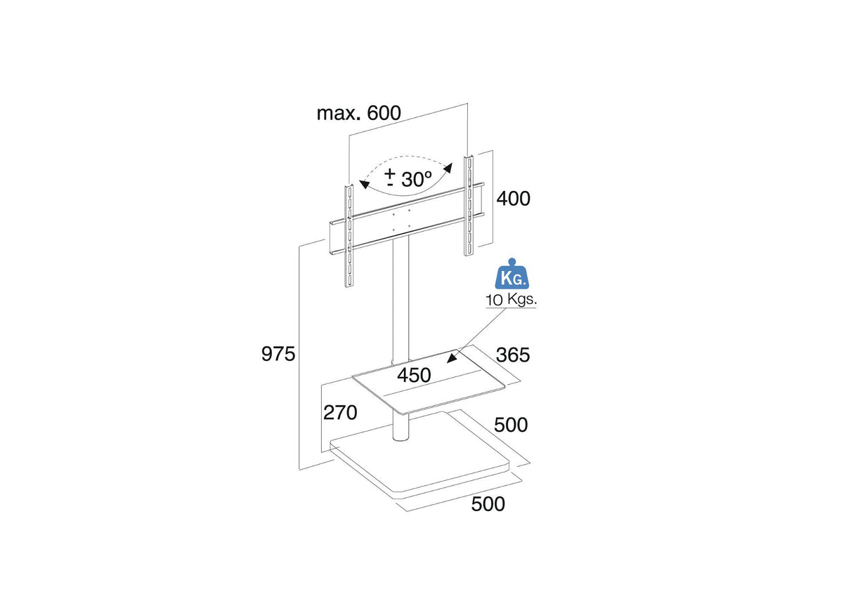 Puremounts PM-204 65" Portable flat panel floor stand Blanco - Soporte de pie para pantalla plana (Blanco, Portable flat panel floor stand, 165,1 cm (65"), 30 kg, 200 x 200 mm, 600 x 400 mm)
