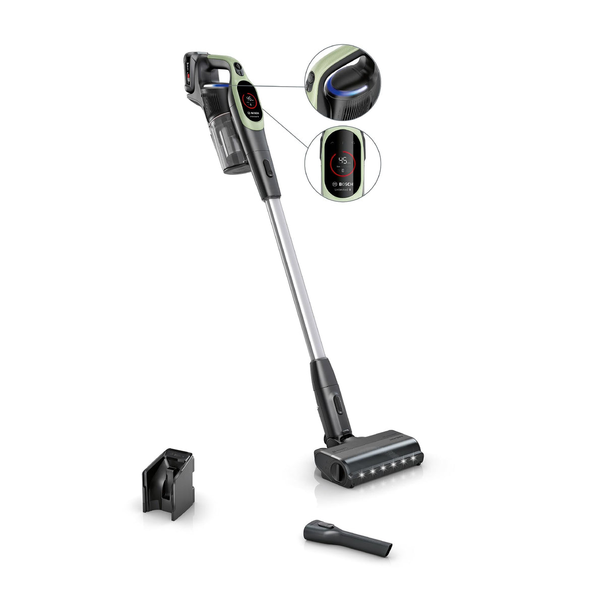 Bosch, Aspirador sin Cable Unlimited 9, batería de 3,0 Ah, tecnología MicroClean, depósito de Polvo de fácil Vaciado, Luces LED, Verde, BBS921TBA