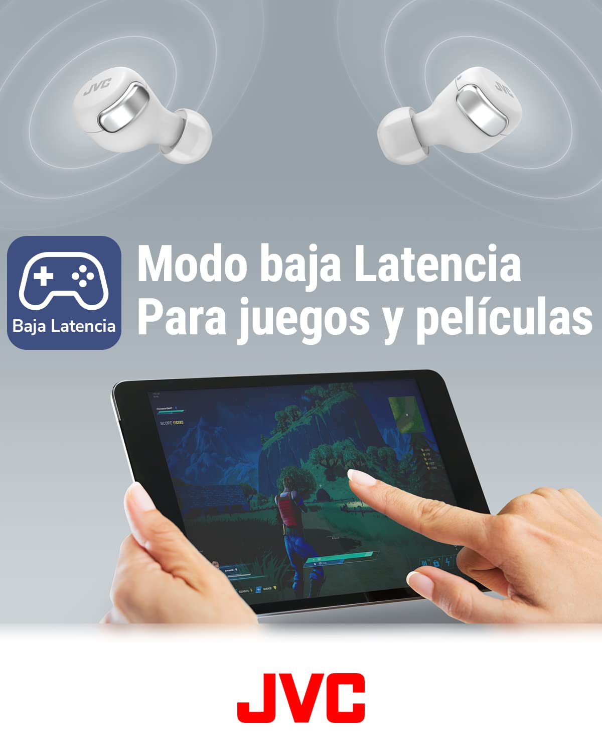 JVC Auriculares Inalámbricos Cancelación de Ruido - Compact True Wireless Earbuds Bluetooth 5.2, Modo Baja Latencia, Batería con 21H de reproducción, Resistencia al Agua (IPX4) HA-Z330T-W (Blanco)