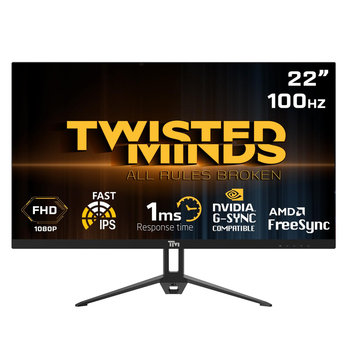 Twisted Minds Monitor para Gaming, Pantalla de 22 Pulgadas Fast IPS - Resolución 1920 x 1080 FHD, frecuencia actualización 100 Hz, relación Aspecto 16:9, Tiempo Respuesta 1 ms - Negro (TM22FHD100IPS)