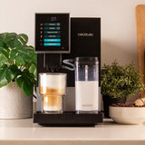 Cecotec Cafetera Superautomática Cremmaet Compactccino Black Silver, 19 Bares, Sistema Thermoblock, Grano recién molido con Plug&Play, Depósito 150gr café con molinillo, 1,1 L agua, 400ml leche