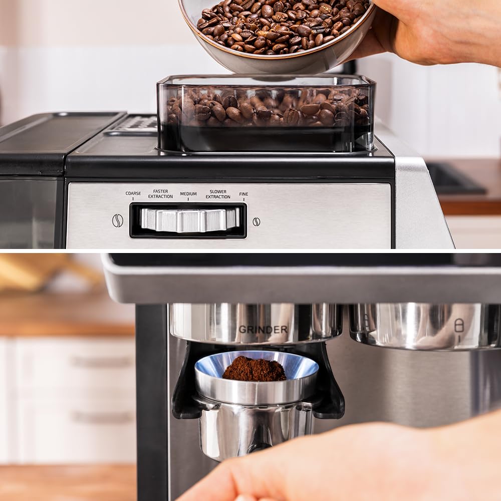 Cecotec Cafetera Express Barista Power Espresso 20 Barista Grind & Latte. 1350W, 20 Bares, Molinillo Cónico, 2.6L Depósito Agua, 100g Café y 500ml Leche, Pantalla Táctil, Autolimpieza, Personalizado