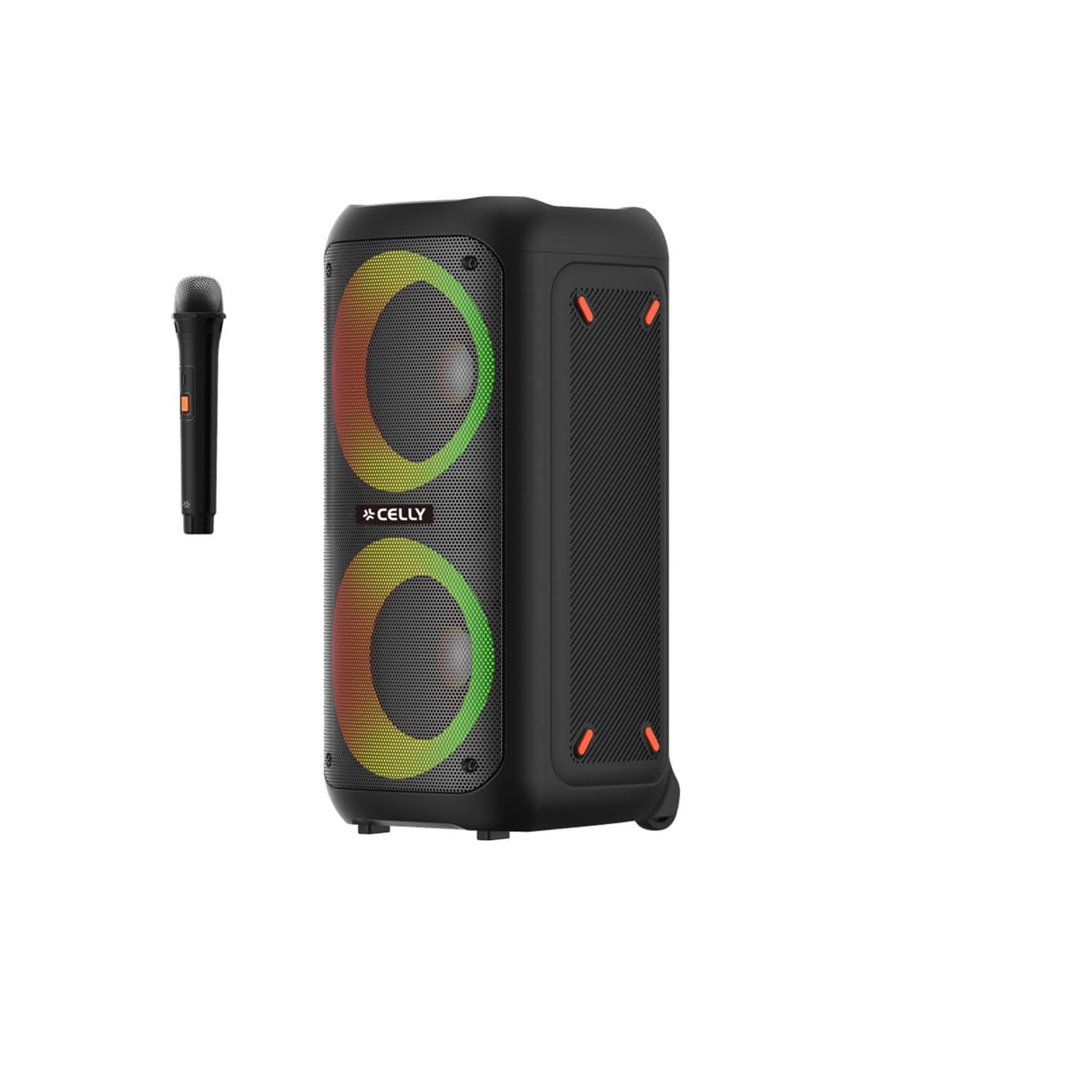 Celly, Altavoz Bluetooth portátil con micrófono inalámbrico y Efectos Luminosos, tecnología True Wireless Stereo para Fiestas y Eventos, fácil de Transportar, Potencia de 40 W