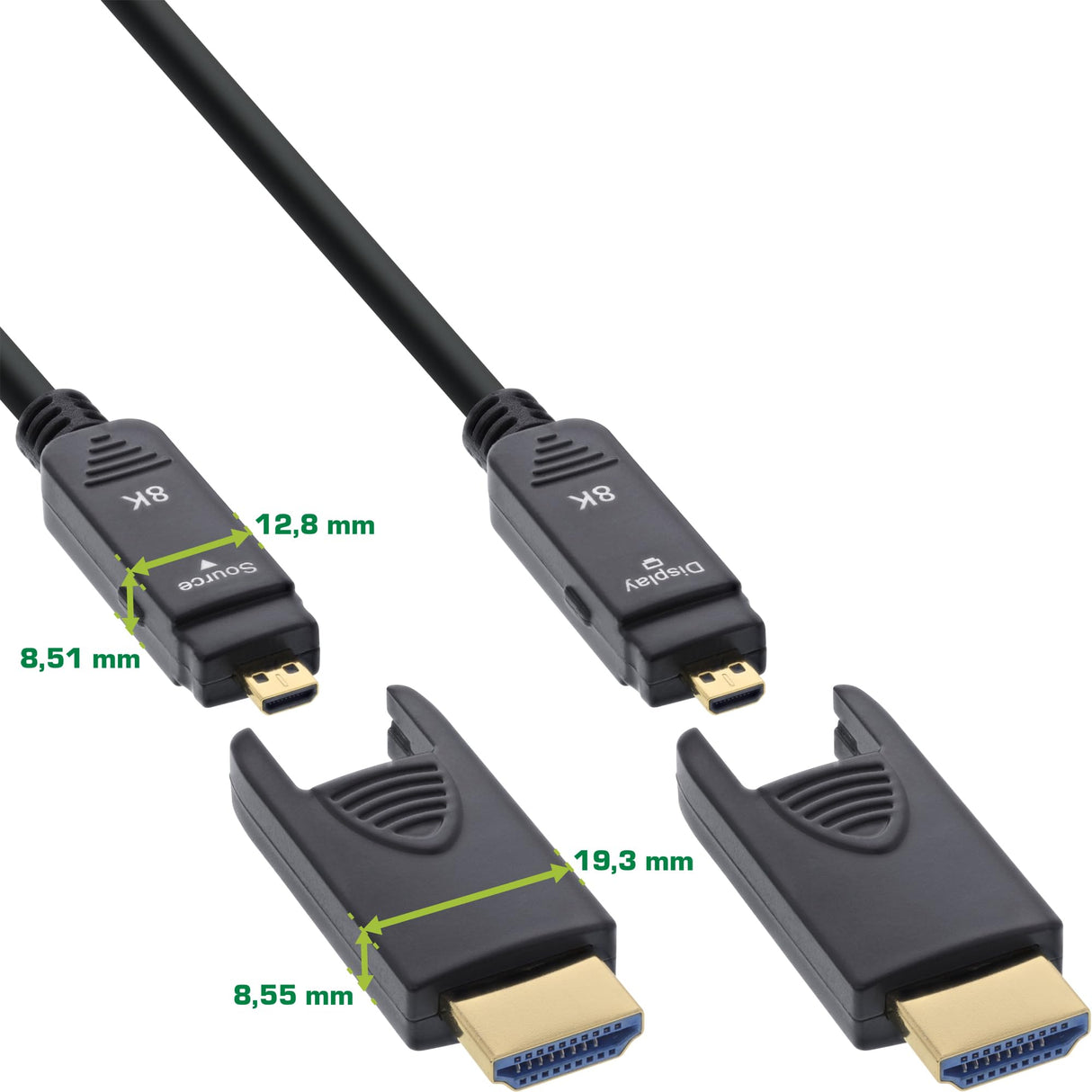 InLine® Cable HDMI AOC Ultra High Speed 2.1 con conectores desmontables, 8 K/4K HDR eARC, contactos dorados, instalación flexible, 20 m, 17920O