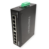 TRENDnet, TI-G80, Switch DIN-Rail Industrial Ethernet Gigabit de 8 Puertos, Divisor Ethernet de 16 Gbps, clasificación IP30, Negro