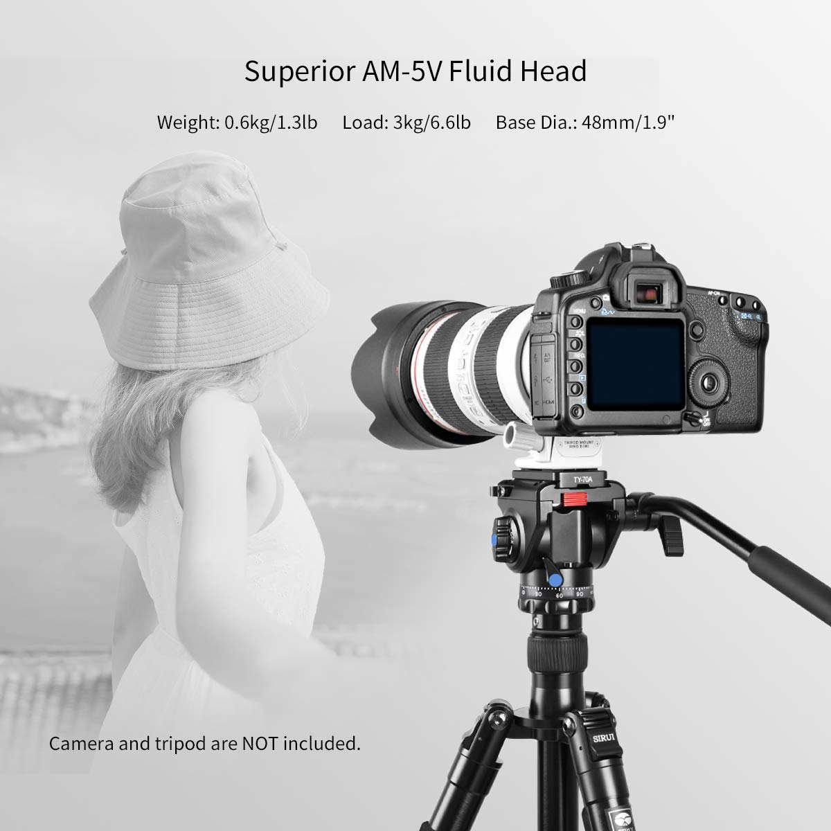 SIRUI Fluid Cabeza de vídeo con la Placa de liberación rápida de Carga máxima de 3 kg 360 Grados Arca Suizo Compatible (AM-5V)