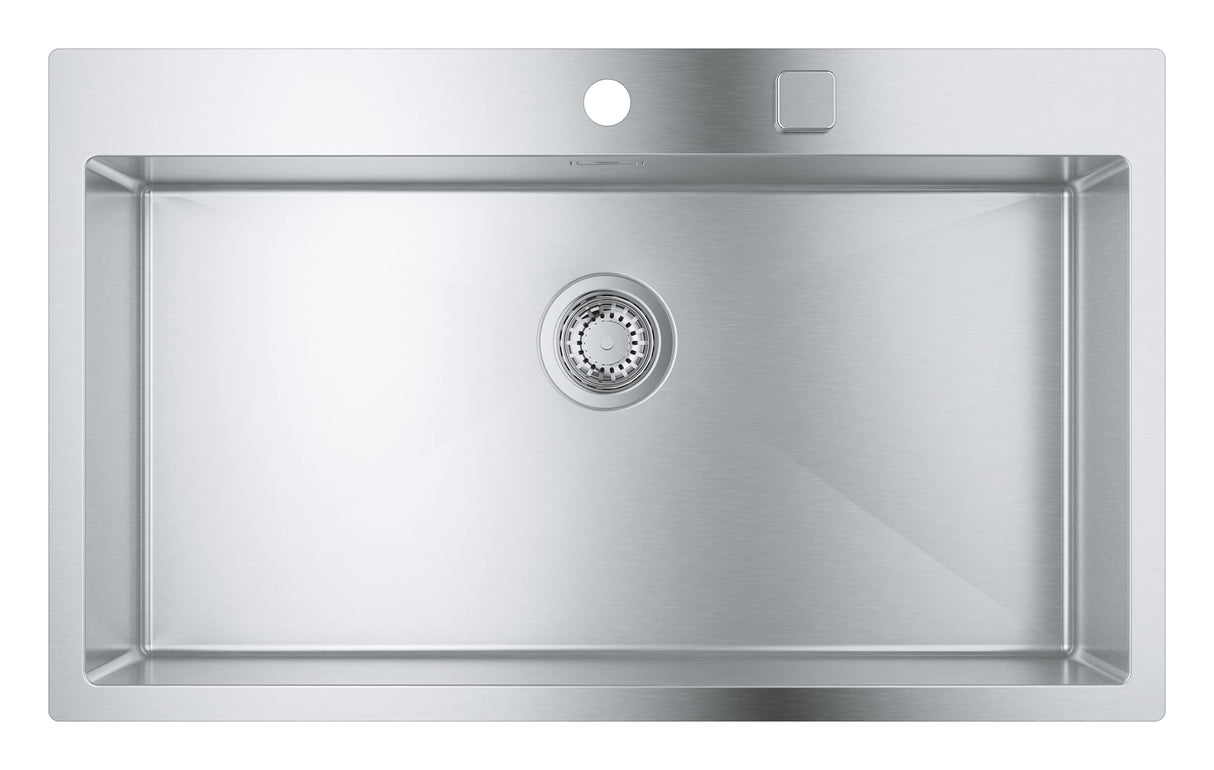 GROHE K800 | 1 cubeta | Fregadero de cocina - montaje sobre encimera o a ras | Medida corte encimera: 831 x 495 mm | desagüe automático, sifón, cestillo y set de montaje | Acero inoxidable 31584SD1