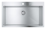 GROHE K800 | 1 cubeta | Fregadero de cocina - montaje sobre encimera o a ras | Medida corte encimera: 831 x 495 mm | desagüe automático, sifón, cestillo y set de montaje | Acero inoxidable 31584SD1