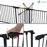 VOUNOT® Barrera de Seguridad Multifunción 6 Paneles, Rejilla de Protección de Metal para Chimenea Puertas Escaleras, Parque Recinto para Perros Corralito para Mascotas Valla Plegable, 74x375 cm, Negro