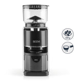BEEM GRIND-PERFECT Molinillo de café eléctrico, 250 g, ajuste de grado de molienda de 35 niveles, mecanismo cónico, dosificación ajustable mediante rueda giratoria (2 – 12 tazas), molido directamente