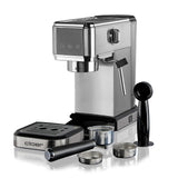 Cloer 5829 Máquina de café espresso, Cafeterea espresso con espumador de leche, 20 bares, 1350W, Diseño delgado, 1-2 tazas espressos, cappuccinos, latte macchiato, Apagado de seguridad