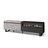 Skraut Home | Mueble TV | Televisión | Muebles de salón, almacenaje | 200x57x35cm | para TV hasta 80" | Chimenea eléctrica | Diseño Industrial | Estilo Moderno | Cemento