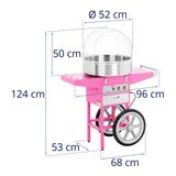 Royal Catering Máquina de Algodón de Azúcar con Carrito, Control Termostato y Rotación, 1200W, color Rosa, 52 cm
