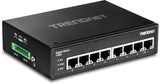 TRENDnet, TI-G80, Switch DIN-Rail Industrial Ethernet Gigabit de 8 Puertos, Divisor Ethernet de 16 Gbps, clasificación IP30, Negro