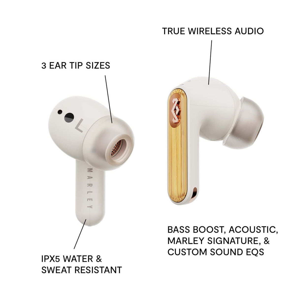 House of Marley Redemption ANC 2 Auriculares Inalámbricos con Cancelación Activa de Ruido - IPX5 True Wireless, 24H de Reproducción, Bluetooth con Micrófono, Control Táctil, USB-C, Crema