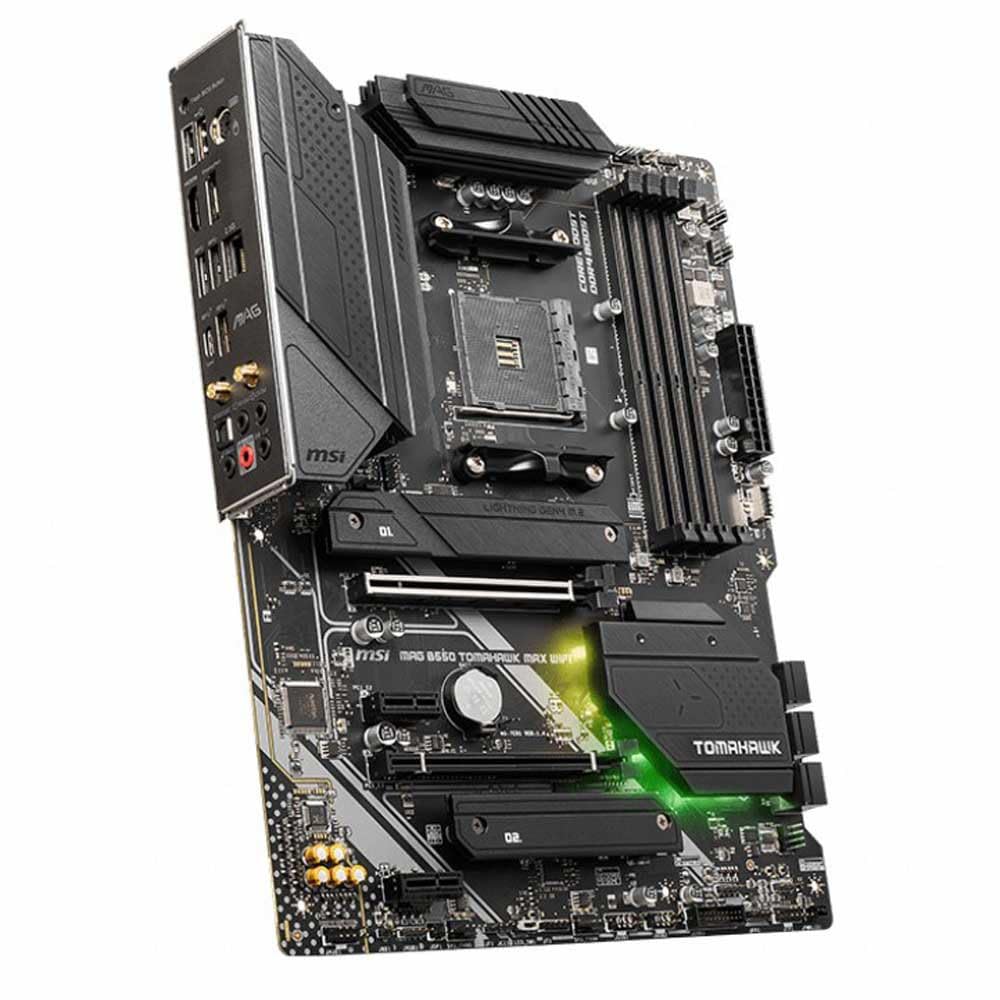 MSI MAG B550 TOMAHAWK MAX WIFI Placa Base, ATX, AM4 - Compatible AMD Ryzen 5000 - DDR4 Boost 5100+MHz/OC, PCIe 4.0 & 3.0 x16 Ranuras, M.2 Gen4 & Gen3 Ranuras, 2.5G LAN, Wi-Fi 6E, Bluetooth 5.2