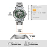 Fossil Reloj Analógico para Hombre de Automático con Correa en Acero Inoxidable ME3262, Verde Pavo Real