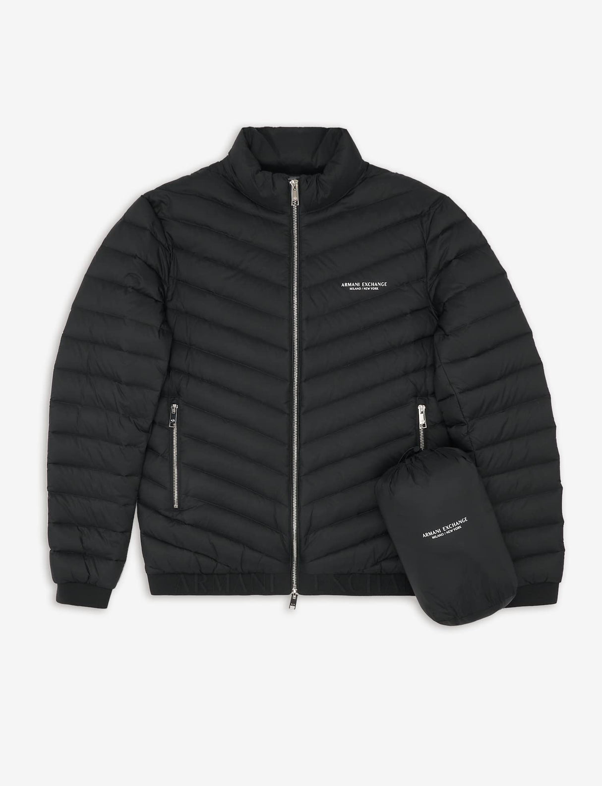Armani exchange Chaqueta Acolchada Con Cremallera Y Logotipo de Milano/New York Abrigo alternativo de plumón, Hombre, Negro, XL