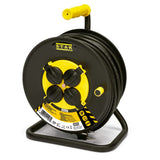 Enrollacable eléctrico profesional, 4 tomas y toma Schuko, H07RN-F3G2.5MM2, 25M, GS (TUV)- IP44.