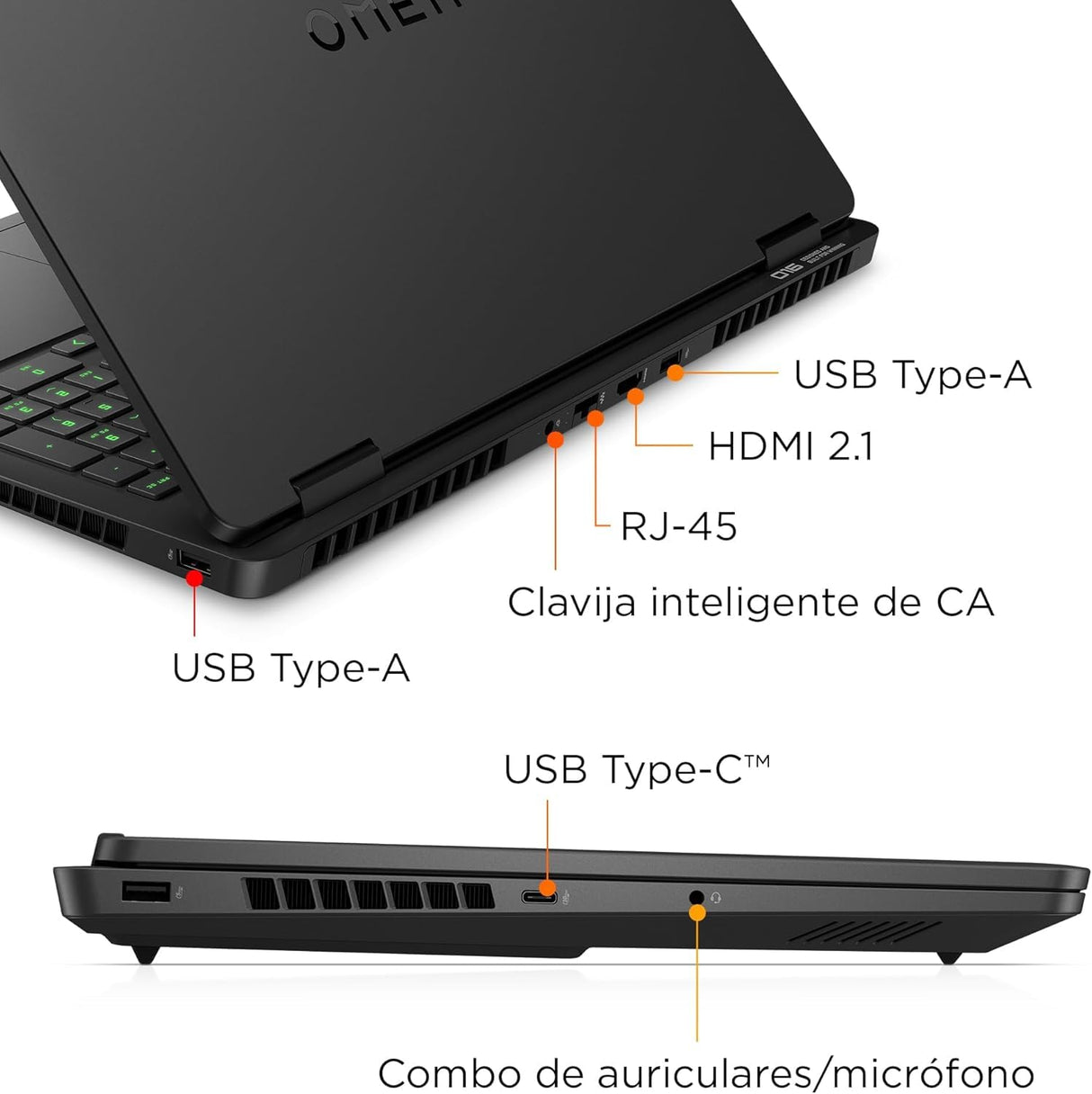 HP OMEN 16-ap0037ns, Ordenador portátil Gaming 16" 2.5K WQXGA (AMD Ryzen AI 7 350, 32GB RAM, 1TB SSD, NVIDIA GeForce RTX 5070, FreeDos) Negro - Teclado QWERTY Español