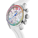 Festina Reloj Mujer F20610/2 Boyfriend Caja de Acero Inoxidable 316l Plateado Correa de Caucho Blanco