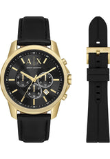 Armani Exchange Reloj hombre, movimiento cronógrafo cuarzo y caja 44mm con correa piel, Negro y dorado
