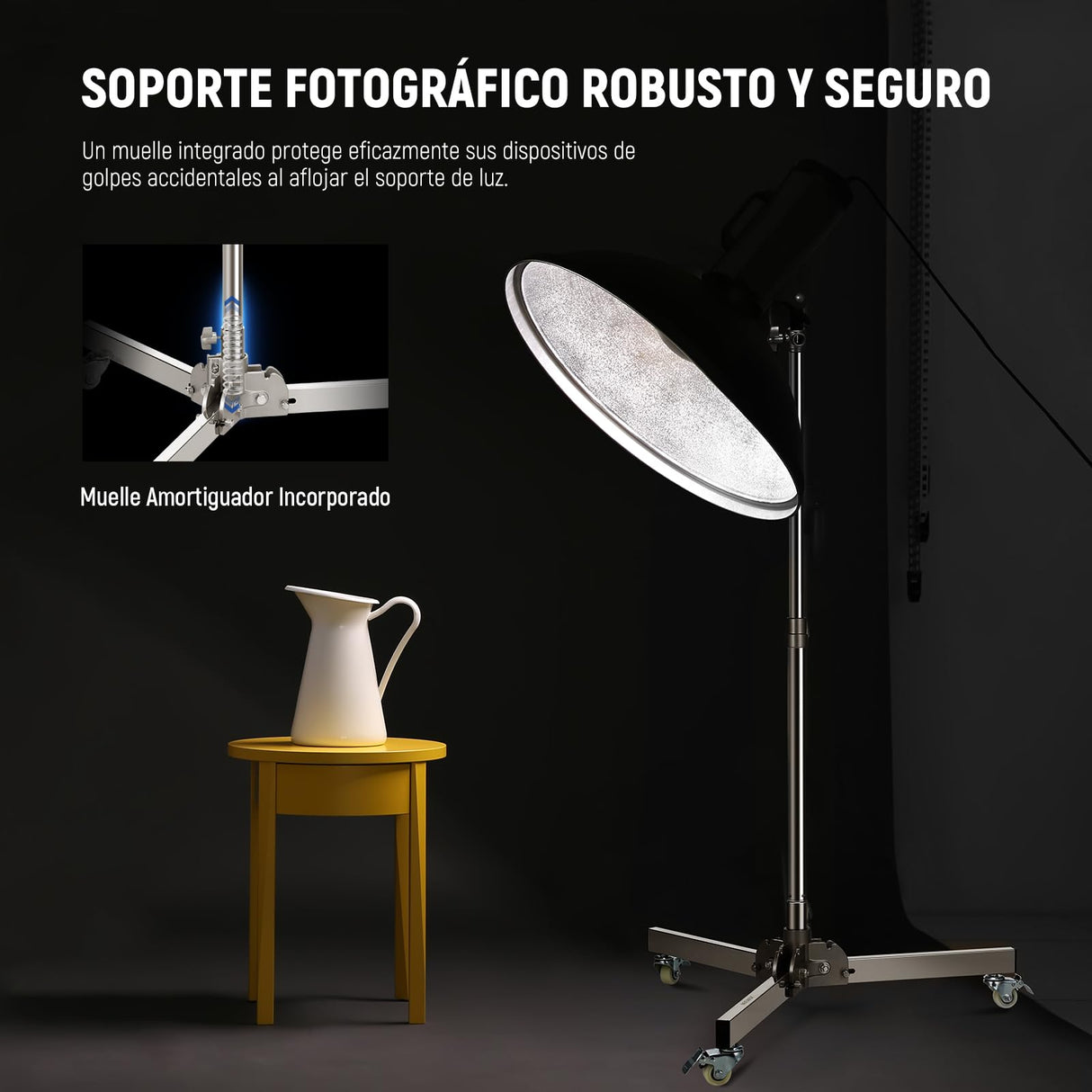 NEEWER Soporte de Luz Alta Resistencia con Ruedas, Altura Máx 3.2ft/98cm, Acero Inoxidable Plegable Trípode Ajustable, Soporte Luz Fotografía para Speedlight Softbox Monoluz, Carga Máx 22lb, ST98SS