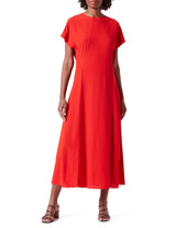 Tommy Hilfiger Vestido Mujer Viscose Crepe Maxi Dress de manga corta, Rojo (Fierce Red), 40