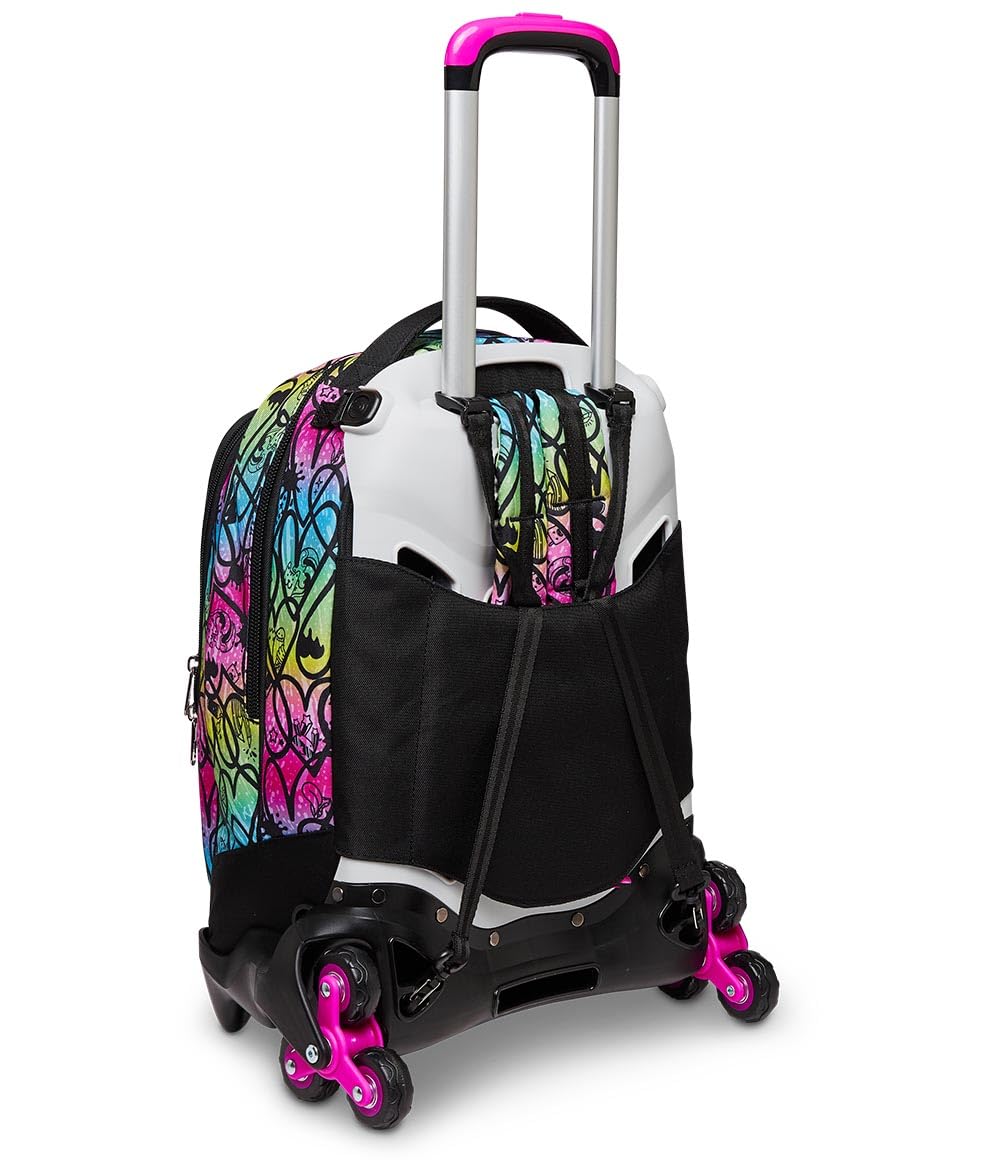 Seven Mochila con 3 Ruedas Trolley JACK-3WD - Colour Expression, Multicolor con Corazones - Mochila 3 en 1, Mochila Escolar con Carro, Crossover System - Bolso Escolar Niñas y Adolescentes