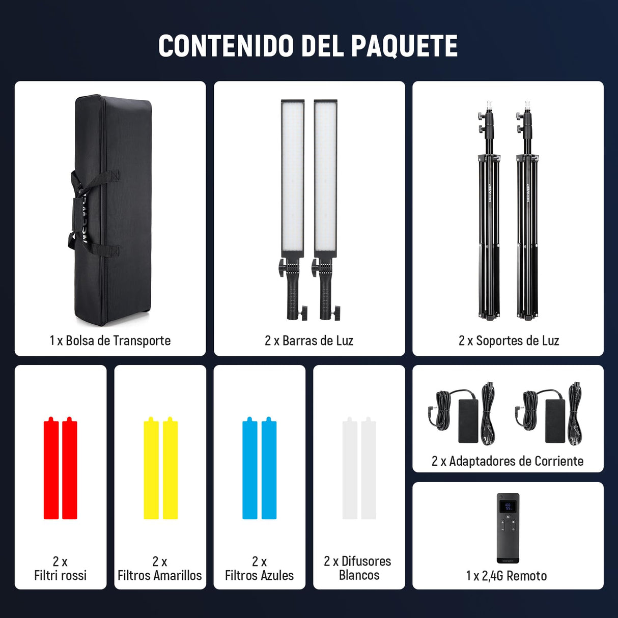 NEEWER Barra de Luz de Vídeo LED Mejorada y Kit de Control Remoto 2,4G, 2 Paquete de Luces Regulables 3200K ~ 5600K CRI97+ con Soportes/Filtros/Bolsa para Youtube Vídeo Fotografía Juegos, BH20B ULTRA