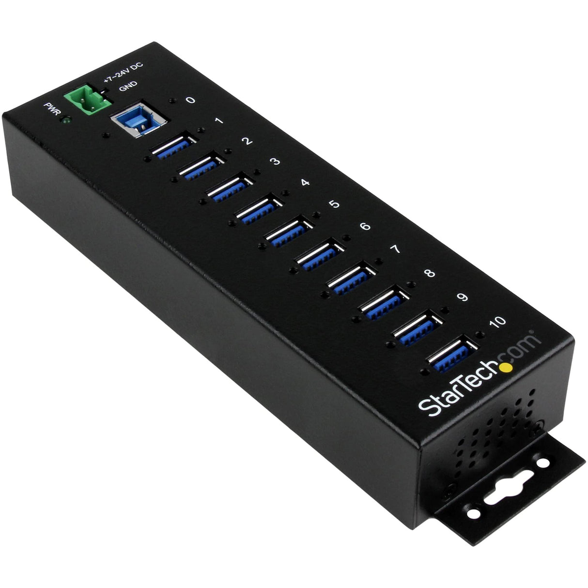 StarTech.com Hub Industrial de 10 Puertos USB 3.0 - Ladrón Concentrador USB-A con Protección Antiestática ESD y Protección de Picos - de Montaje en Carril DIN Pared o Escritorio - Hub TAA (ST1030USBM)